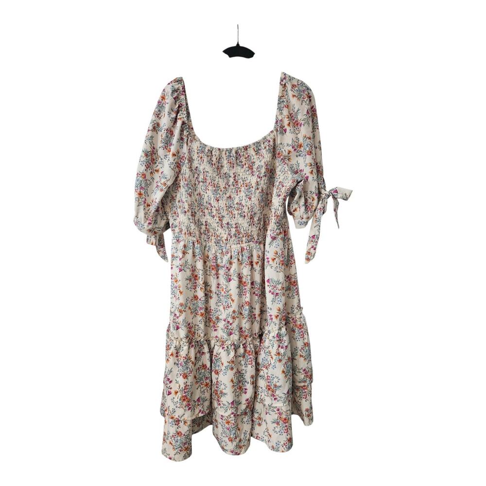 Just Found Dress 2X On/Off Shouder Tiered Smocked Bodice Self Tie Puff Sleeves - Picture 2 of 8